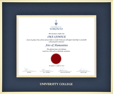 Satin gold metal diploma frame with gold foil embossing